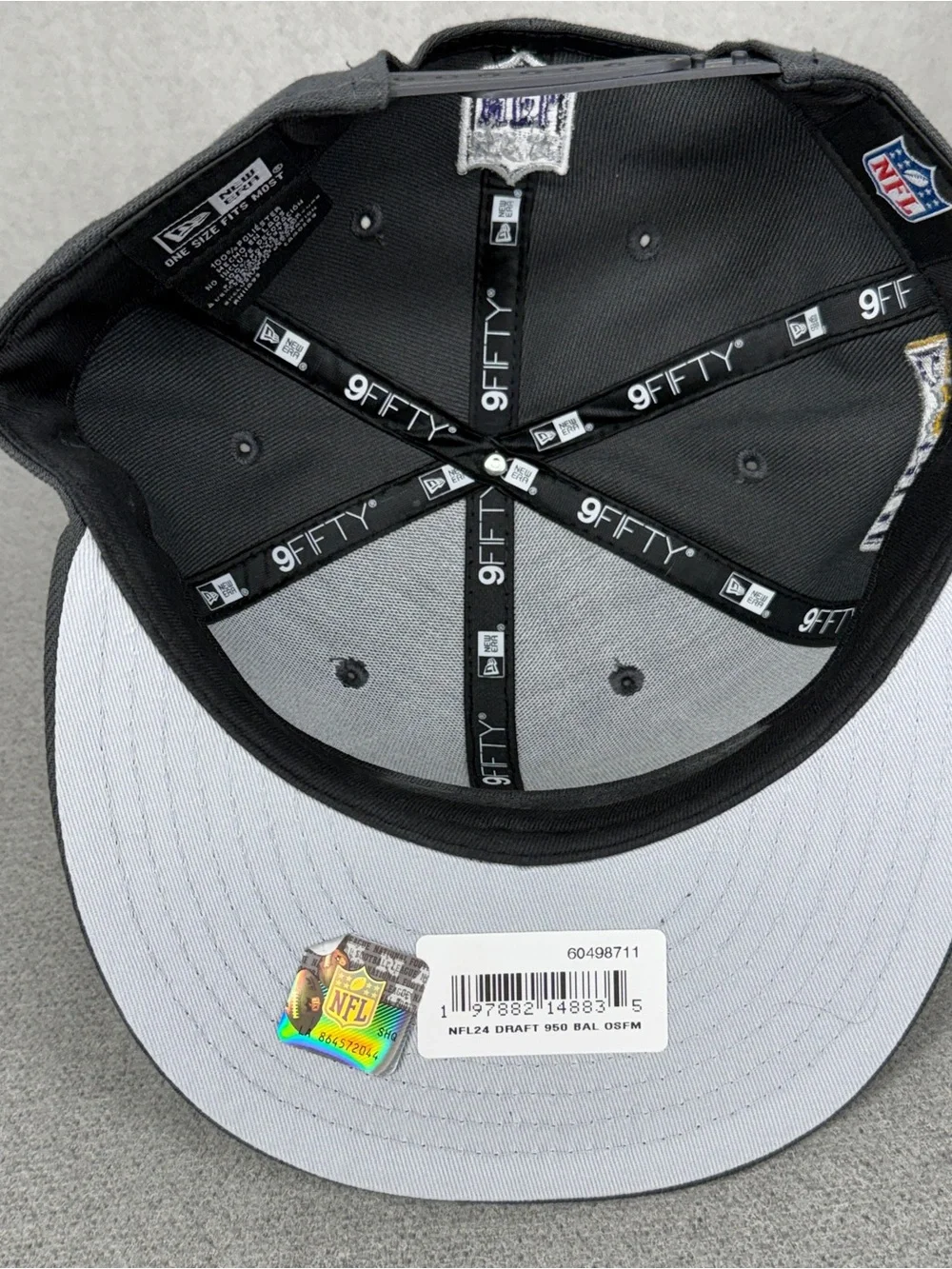 New Era Baltimore Ravens Hat 9Fifty Snapback NFL Draft Day Graphite Side Patch